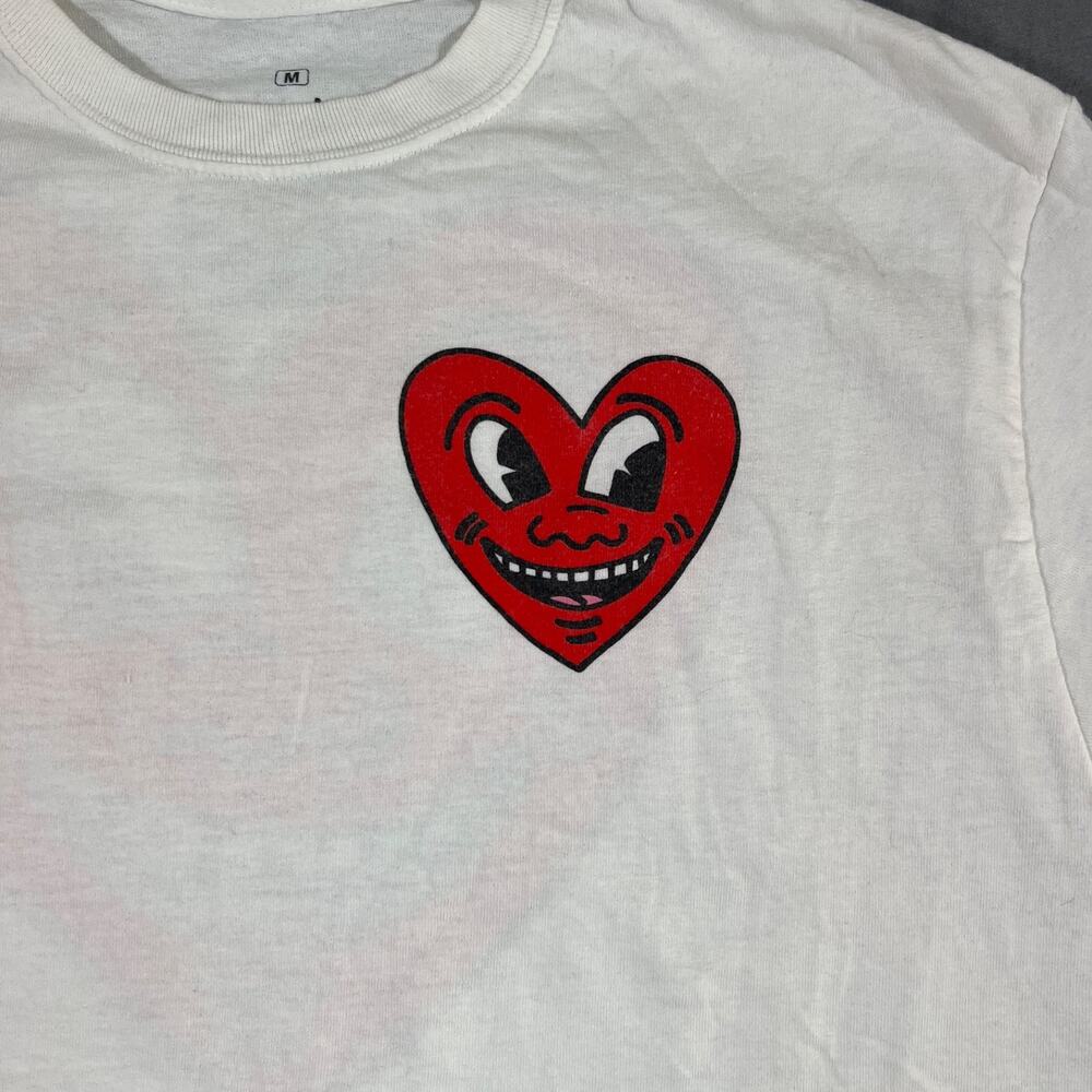 Keith Haring T Shirt Mens Medium White Graphic Heart Back Print Art Tee - Picture 3 of 7